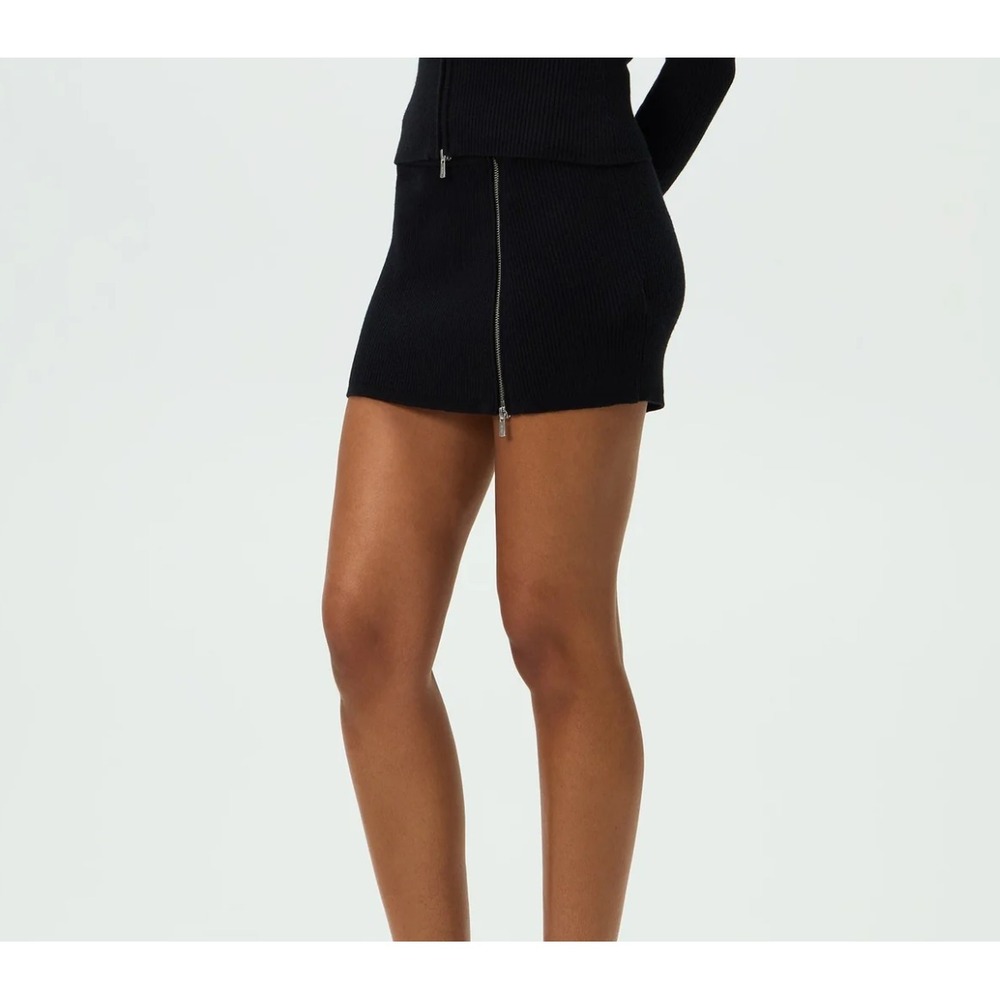 Kith Arys Mini Skirt Womens Large Asymmetrical Zip Ribbed Knit Stretch Black